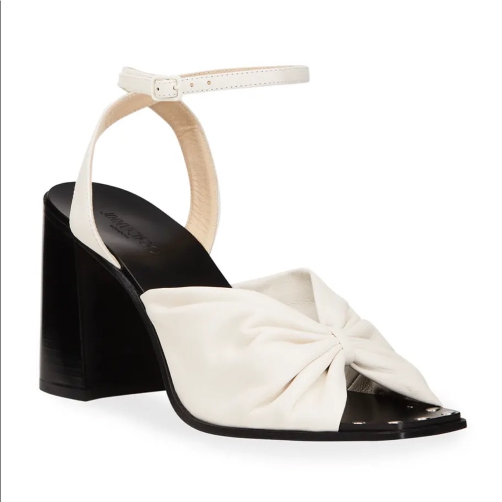 Jimmy Choo 85 Jasie Pleated Leather Ankle-Strap Sandals size 37